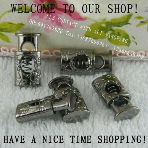 Free shipping 1 holes metal Black Nickel lock, cord lock, spring stopper, cord stopper 50 pcs/lot Garment bag shoes accessories