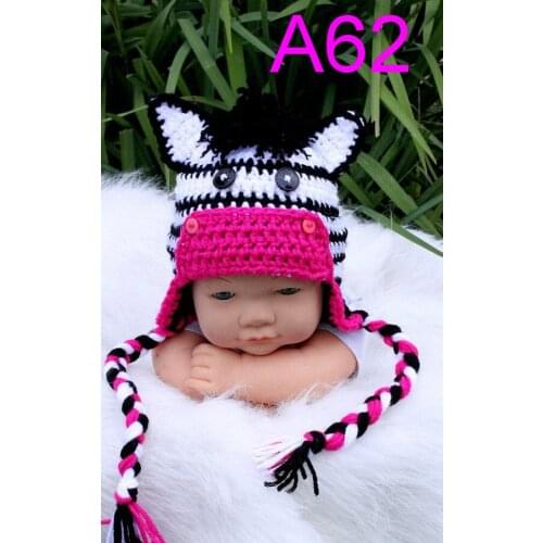Free shipping, 20pcs/LOT Baby Animal Hat Crochet Zebra Hat , Crochet BABY Earflap Hat Crochet Baby Hat NB-6years