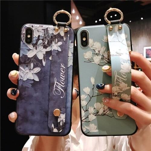 Wrist Strap Phone Cases For iPhone 6S Flower Case For iPhone 6 6S 7 8 Plus Soft Silicone Back Cover For iPhone X 10 XS Max XR