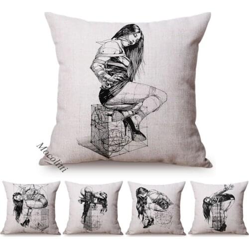 Sketch Art Home Decoration Cushion Cover Sexy Lady Woman Butt Pattern Sofa Throw Pillow Cases Linen Man Room Bed Cushions Cover