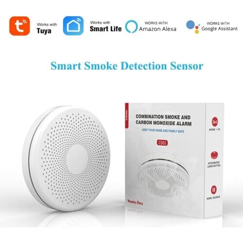 Tuya Smart Life WiFi Smart Smoke Carbon Monoxide Composite Home Fire Detector Alarm Sensor Automation APP Notification Sync
