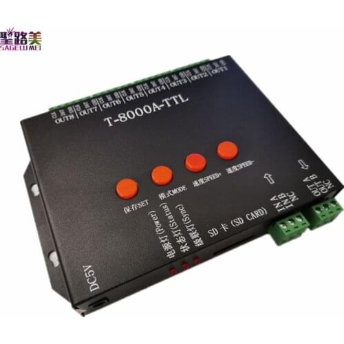 DC5V T-8000A TTL LED Pixel Controller with SD card Program For ws2812b/WS2811/WS2813/LPD6803/DMX512 LED Strip Light Tape