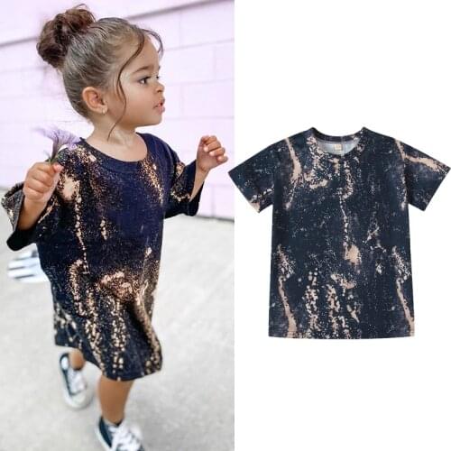 FOCUSNORM 1-5Y Fashion Kids Girls Summer Dress Pattern Print Short Sleeve Pullover Straight Knee Length Dress