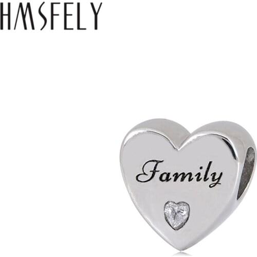 HMSFELY European Heart Shape Family Forever Beloved Beads For DIY Bracelet Jewelry making Accessories 316l Stainless Steel Beads
