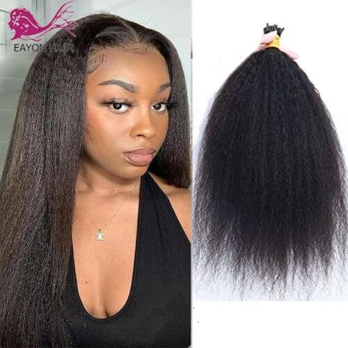I Tip Fusion Human Hair Extensions Kinky Straight 1g/strand 100strand/lot Brazilian Remy Pre Bonded Hair Natural Color 1#2#4