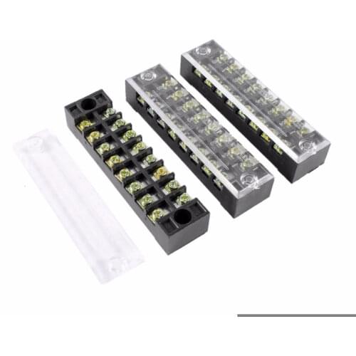 3pcs Covered Barrier Screw Terminal Block 600V 8 Positions Dual Rows Strip Distribution Terminal Electronic Circuit