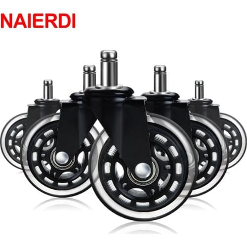 NAIERDI 5PCS Swivel Rubber Caster Wheels 3 Inch Office Chair Caster Wheels Replacement 60KG Soft Safe Rollerblade Style Caster