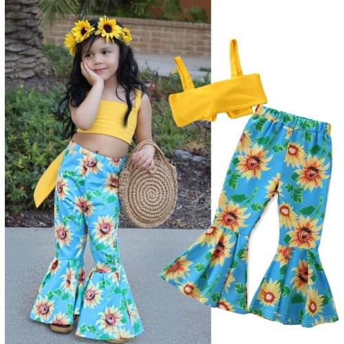 18M-6T Toddler Kids Baby Girls Clothes Set Summer Off Shoulder Top and Long Pants Baby Clothing Cute Streetwear Beach Outfits