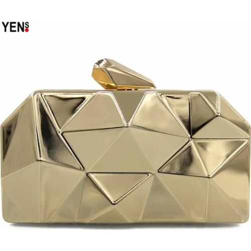 Metal Shoulder Bag Women Gold Clutch Bags Geometric Party Evening Bag Metal Wallet Hard Small Handbag Street Lady Casual Clutch