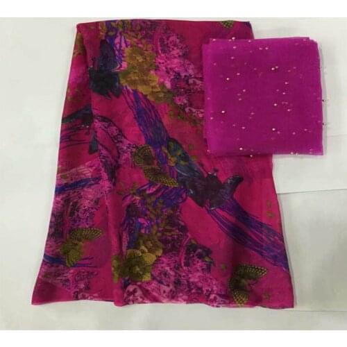 Fashion new style silk printed chiffon fabric for garment neat embroidery on the material with Swiss voile lace tissu! LXF4317