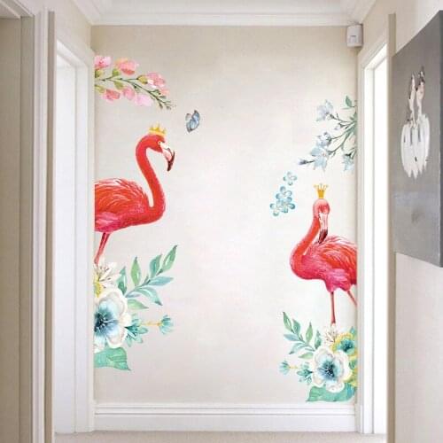 Cartoon Flamingo Decorations Wall Sticker Door Entrance Screen Stickers for Bedroom Living Room Decor