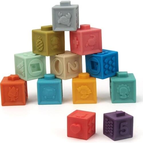 12pcs/set Infant Soft Rubber Building Block Silicone Toy Early Education Puzzle Digital Cognition Ability Training