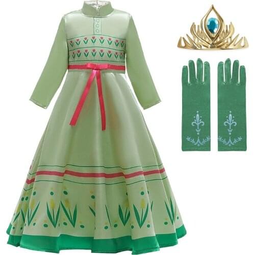 VOGUEON Girl New Anna Nightgown Dress Up Clothes Long Sleeve Green Snow Queen Elsa Anna Princess Costume Halloween Nightdress