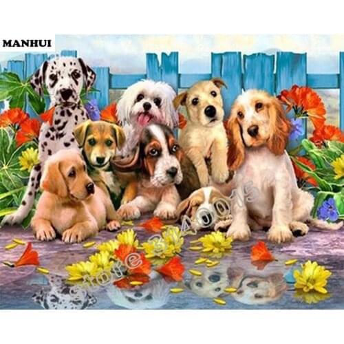 New DIY Diamond painting Diamond Mosaic Full spuare Diamond Diamond Embroidered Animal Dog family Home Decoration BFC016