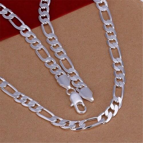 For women men chain noble 8MM male necklace silver color wedding Necklace Fashion classic wedding silver jewelry N018