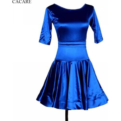 Latin Dance Dress Women Adult Costume Salsa Standard Dance Dresses 1/2 Sleeve Blue Simple Style D0180