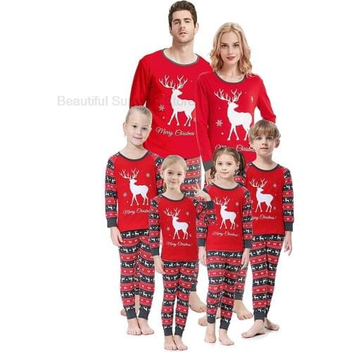 Matching Outfits Family Christmas Deer Pajamas Xmas PJS Set Boys Girls Soft Outfit Sleepwear Dad Mom Pyjamas Clothes Red Suit