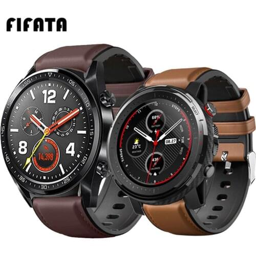 FIFATA 22MM Silicone + Leather 2 In 1 Replacement Watch Strap For Huawei Watch GT 2/Huami Amazfit GTR 47MM/Stratos 3 Smart Watch