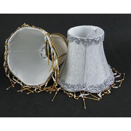 Luxury Llace Chandelier LampShade, Gold and Silver Fabric Wall Lamp Shades with Beads, Clip On