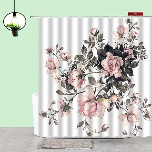 Pink Rose Shower Curtain Plant Flowers Printing Bathroom Curtains Home Toilet Aesthetic Decor Bathtub Screen Bathroom Products