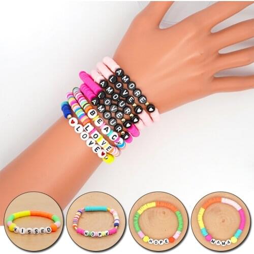 Handmade Beads Charm Bracelet Women Polymer Clay Letter Bracelet Ethnic Bohemian Multicolor Bracelets Summer Beach Jewelry