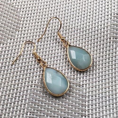 New Women Nature Stone Earrings Stud Exquisite Jewelry Handmade long drop shape Amazonite Stone Faceted Earring