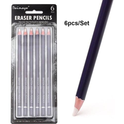 SKYSONIC 6pcs/Set Sketch Eraser Pencils-Pen Style Rubber Revise Details-Highlight Modeling For Manga Design Drawing Art Supplies