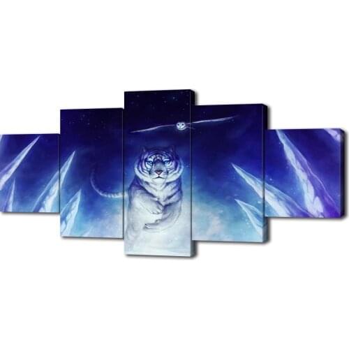 Modern Canvas Painting Blue White Tiger Posters and Prints Wall Art Picture for Living Room Decor with Frame