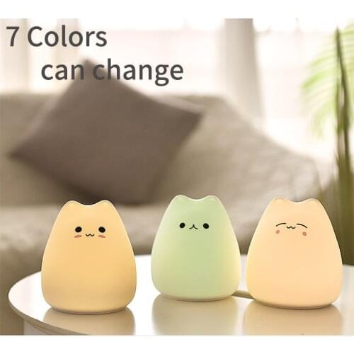 LED Night Light Cute Silicone Cat Touch Sensor 7 Color Cartoon Animal Lamp Children’s Sleeping Light Kids Bedroom Desktop Decor