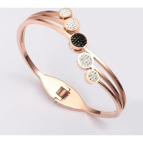 TJP Fashion 316 Stainless Steel Rose Gold Crystal Spring Bangle Bracelets Nickel Free Jewelry for Women Gift Hot Design