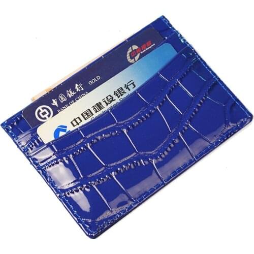 5 Slots Crocodile Grain Patent Genuine Leather Card Holder Fashion Candy Color Arc Bank Credit Card ID Holder Slim Card Case