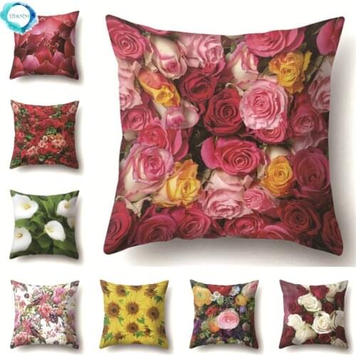 Vintage Floral Printed Cushion Cover Rose Sunflower Polyester Pillowcases for Sofa Couch Living Room Home Decor 45X45CM