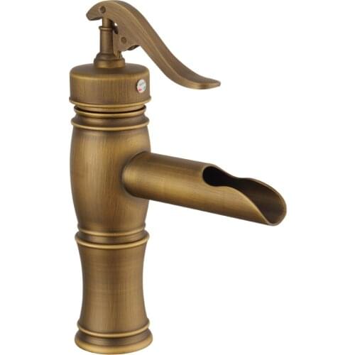 Vintage Solid Brass Bathrooom Basin Faucets Single Holder Single Hole Deck Mounted Hot Cold Water Tap Water Fall Faucet