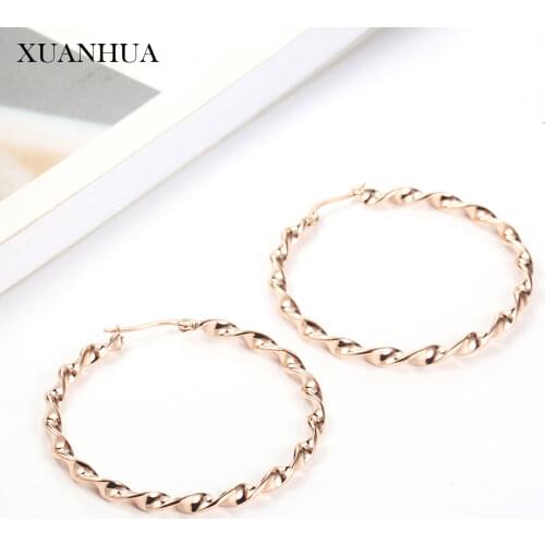XUANHUA Stainless Steel Jewelry Woman Vogue 2019 Women Earring Rose Gold Woman Hoop Earrings Jewelry Accessories