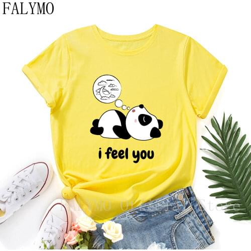 I Feel You Funny Cute Panda Lover Shirts Women Short Sleeve Cotton Summer Tops Graphic T-shirts Female Top Tee Shirt Clothes