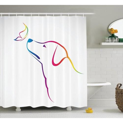 Fantasy House Shower Curtain Young Woman with A Dog Under Huge Moon Starry Sky Celestial Magical Friendship Bathroom Curtains