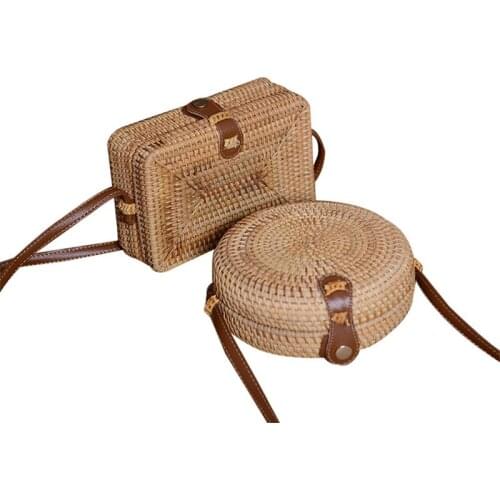 2019 New Woven Vintage Rattan Bag Round Straw Shoulder Bag Small Beach HandBags Women Summer Handmade Messenger Crossbody Bags
