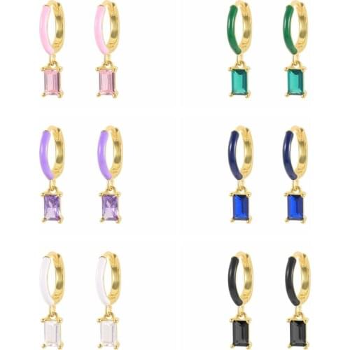 CANNER Green Black Purple French Bread Zircon Enamel Earrings For Women 925 Sterling Silver Earrings Hoops Pendientes Jewelry