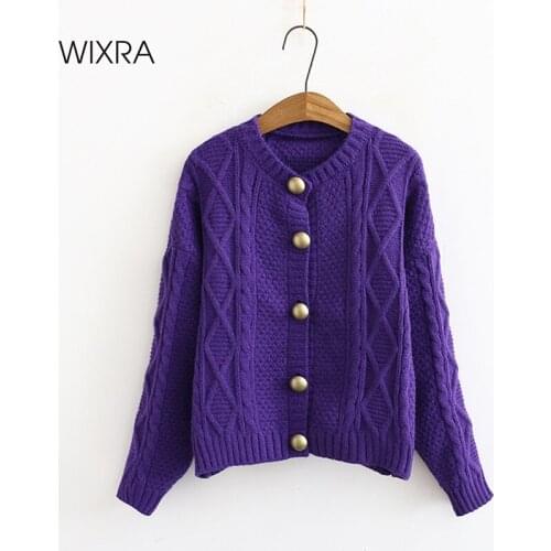 Wixra Elegant Full Sleeve Soft Cardigans Womens New Single Breasted Female Golden Buttons Knitted Autumn Coats