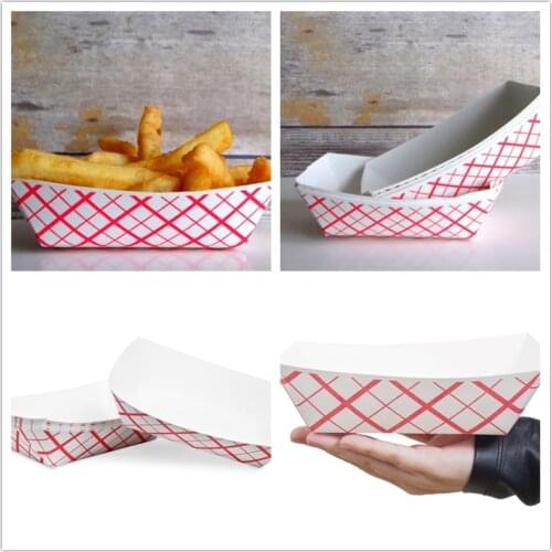 1/4LB 1/2LB LIB 3LB 12PCS Red Plaid Printed Disposable Paper Food Tray Boat Fast Food Tray Containers Picnic Party Supplies