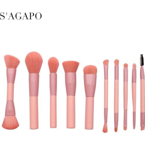 New 10pcs PinkMakeup brush set Professional Double Head Eyeshadow Eyeblender Foundation Blush Concealer Face Beauty makeup tools