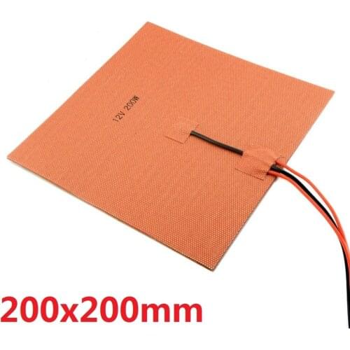 200x200mm Silicone Heater 200W 3D Printer Heated Bed with NTC3950 Thermistor 12V OR 24V USA Material