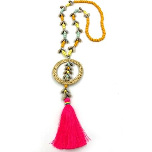 2021 New handmade weaved tassel pendant Necklace Boho colorful beaded chain unique Bohemia long fringe Necklaces for women