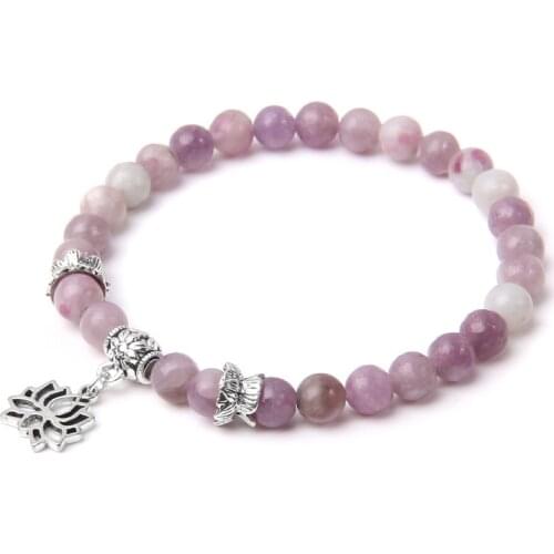 6MM Natural Stone Beads Bracelets For Women Men Buddha Lotus Charm Bracelet Turquoises Jaspers Bangle Trendy Handmade Jewelry