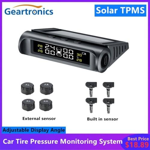 Car TPMS Adjustable Angle Auto Tire Pressure Monitoring Tyre Temperature Alarm Warning System Wireless Solar with 4 Sensors