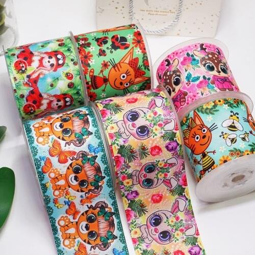 Free shipping 3 Inch 75 mm Cartoon Printed Grosgrain Ribbons for Bows Craft Suppliers 53302