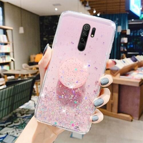Bling Glitter Heart Holder Case For Xiaomi Redmi 9 Cases Star Soft Silicone Cover for Xiaomi Redmi 9A 9C Redmi9 Redmi9C Covers