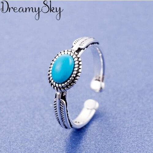 Bohemian Fashion Silver Color Blue Antique Rings For Women Girls Big Finger Ring Bridal Jewelry joyas de plata