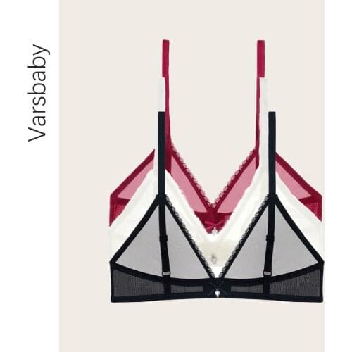 Varsbaby 3PCS/lot Wire Free Sexy Lace Bra Oversize Ultra Thin See Through Underwear Fashion Comfortable Bralette