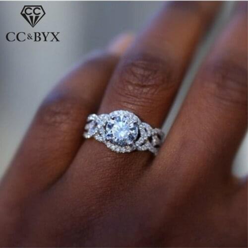 CC Wedding Rings For Women Round Stone Cubic Zirconia Classic Jewelry Ring Bridal Wedding Engagement Gift Accessories CC2200